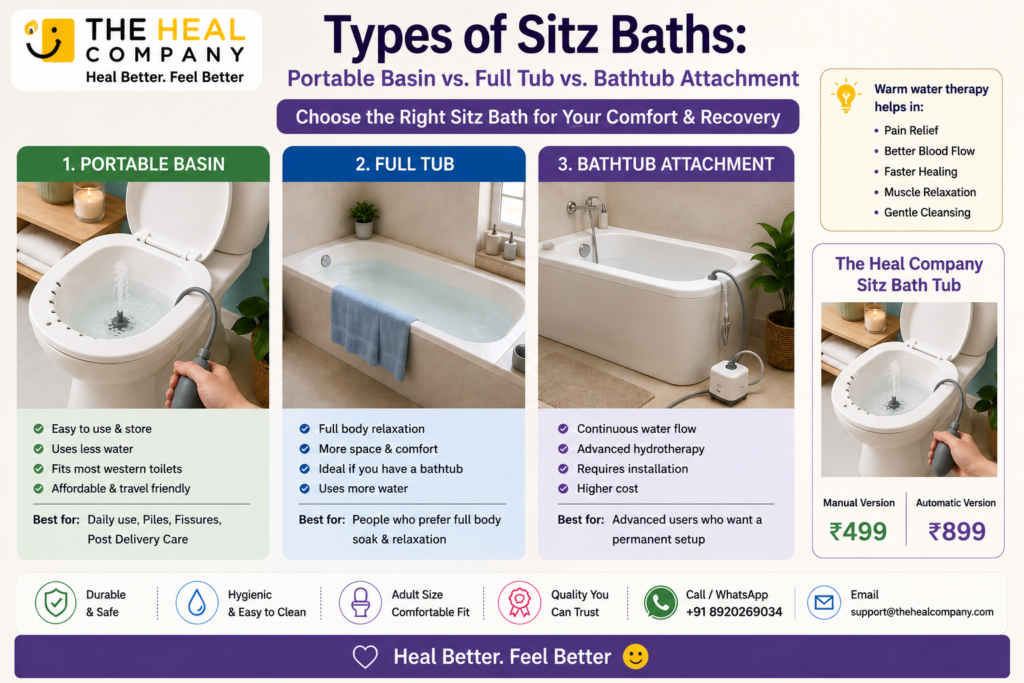 Types of Sitz Baths: Portable Basin vs. Full Tub vs. Bathtub Attachment